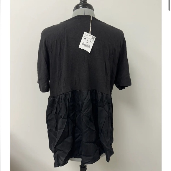 🥰2/$20 NEW ZARA Sz M Y2K Black Linen Cotton Babydoll Empire Waist Boho Blouse - Picture 3 of 9